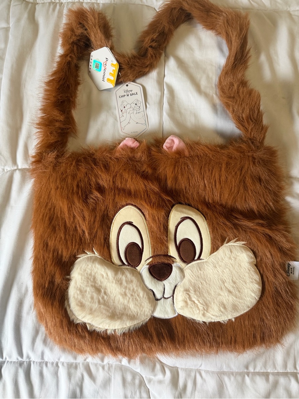Disney Brown Chip 'n' Dale Faux Fur Kids Shoulder Bag